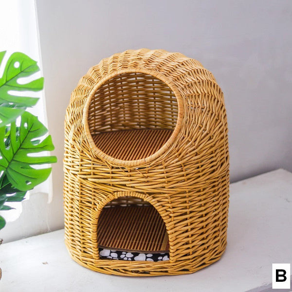 Large Cat House Basket with Washable Cushion for Indoor Cats and Dogs, Double-Layer Cat Bed-HomePaintingDecor