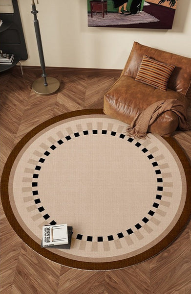 Mid Century Modern Rugs under Chairs, Bedroom Circular Modern Rugs, Geometric Round Rugs for Dining Room, Contemporary Modern Rugs-HomePaintingDecor