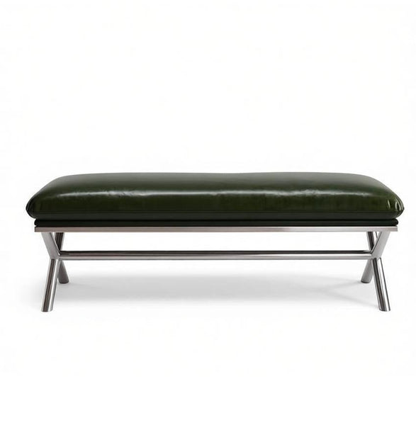 Contemporay Bedroom Bench, Luxury Genuine Leather Entry Bench, Upholstered Shoe Bench, Narrow Entryway Bench, Modern Shoe Changing Ottoman, Mid-Century Hall Bench-HomePaintingDecor
