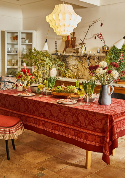 Christmas Table Cloth, Wedding Tablecloth, Red Flower Pattern Tablecloth for Home Decoration, Rectangle Tablecloth for Dining Room Table, Square Tablecloth