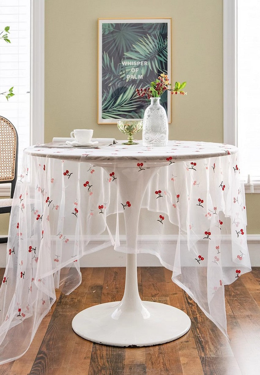 Extra Large Rectangular Tablecloth for Oval Table, Rectangular Table Covers for Coffee Table, Cherry Lace Tablecloths, Lace Embroidered Table Covers-HomePaintingDecor