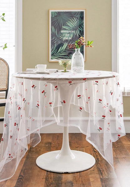 Extra Large Rectangular Tablecloth for Oval Table, Rectangular Table Covers for Coffee Table, Cherry Lace Tablecloths, Lace Embroidered Table Covers-HomePaintingDecor