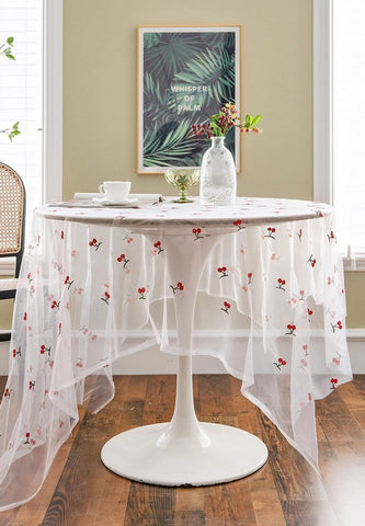 Extra Large Rectangular Tablecloth for Oval Table, Rectangular Table Covers for Coffee Table, Cherry Lace Tablecloths, Lace Embroidered Table Covers-HomePaintingDecor
