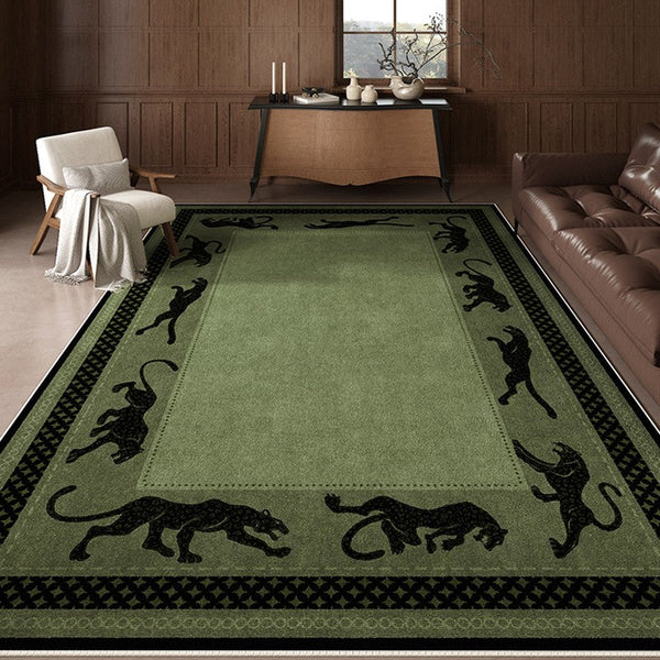 Modern Living Room Rug Ideas, Mid Century Cheetah Green Modern Rugs for Dining Room, Modern Rug Ideas for Bedroom-HomePaintingDecor