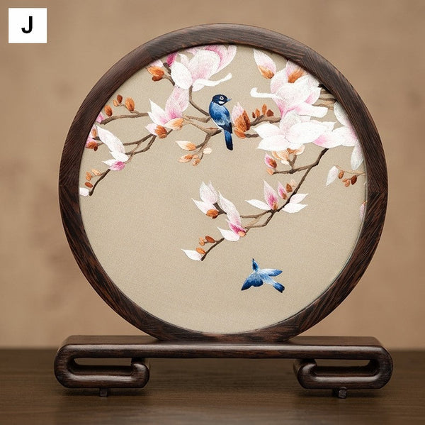 Exclusive Business Present, Flower and Bird Embroidered Decor, Unique Birthday Gift, Traditional Chinese Suzhou Embroidery Ornament, Premium Souvenir-HomePaintingDecor