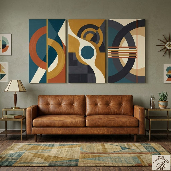 Geometric Abstract Paintings, Multi Panel Canvas Art, Extra Large Group Paintings for Living Room, Hand Painted Artwork-HomePaintingDecor