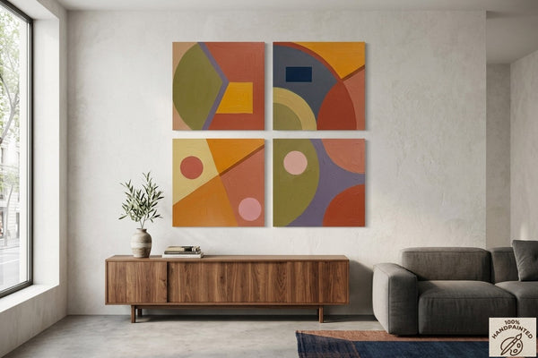 Modern Paintings for Mid Century Living Room, Multi Panel Canvas Paintings, Abstract Geometric Art-HomePaintingDecor