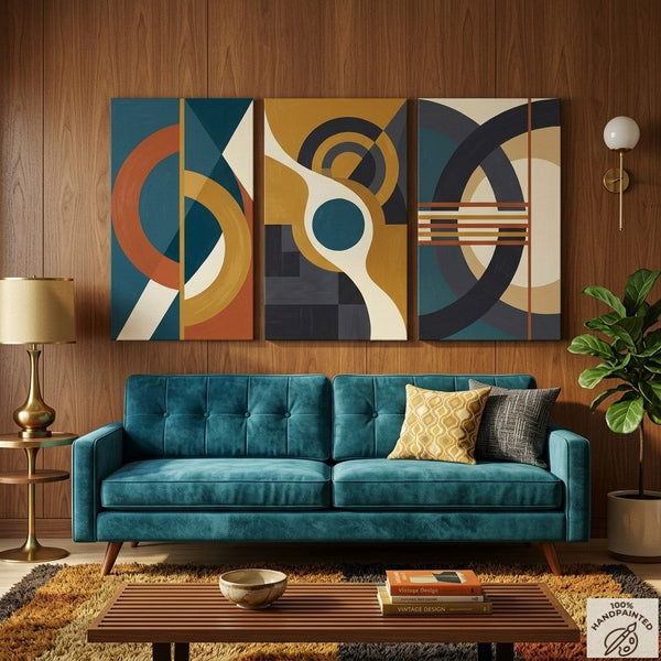 Geometric Abstract Paintings, Multi Panel Canvas Art, Extra Large Group Paintings for Living Room, Hand Painted Artwork-HomePaintingDecor