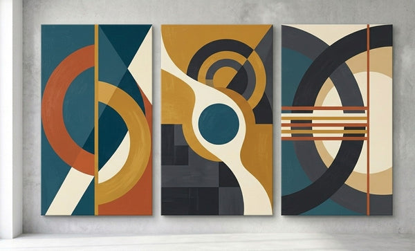Geometric Abstract Paintings, Multi Panel Canvas Art, Extra Large Group Paintings for Living Room, Hand Painted Artwork-HomePaintingDecor