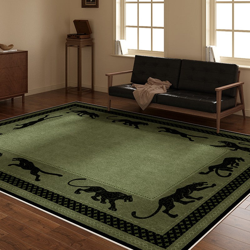 Modern Living Room Rug Ideas, Mid Century Cheetah Green Modern Rugs for Dining Room, Modern Rug Ideas for Bedroom-HomePaintingDecor