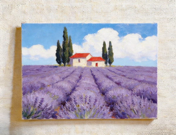 Original Landscape Paintings, Sunny Lavender Village View, Small Canvas Wall Art Paintings, Buy Original Oil Paintings Online, Hand Painted Canvas Art