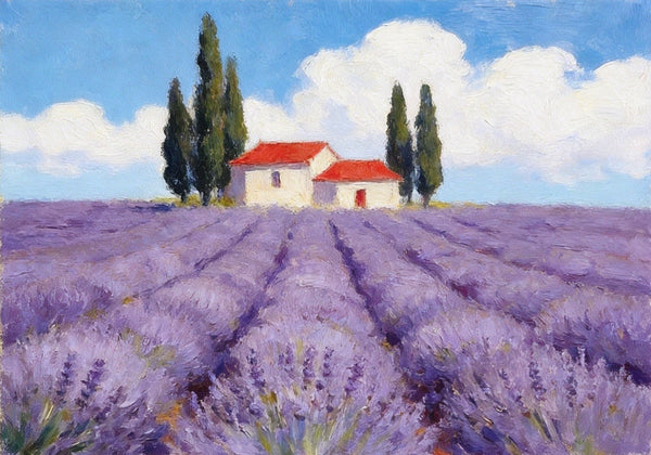 Original Landscape Paintings, Sunny Lavender Village View, Small Canvas Wall Art Paintings, Buy Original Oil Paintings Online, Hand Painted Canvas Art-HomePaintingDecor