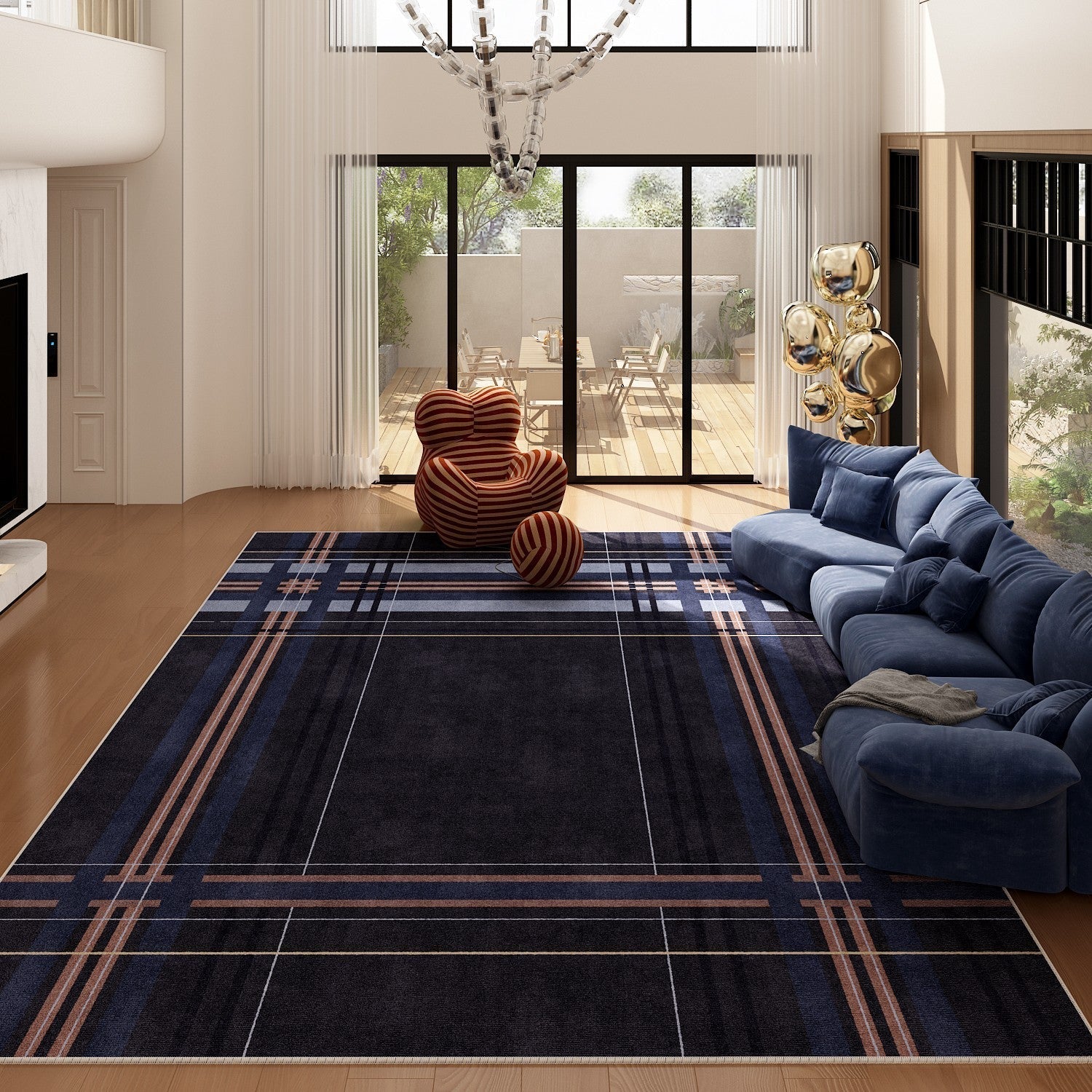 Blue Contemporary Modern Rugs, Abstract Ocean Wave Design Carpet, Large Area Floor Covering For Living Room