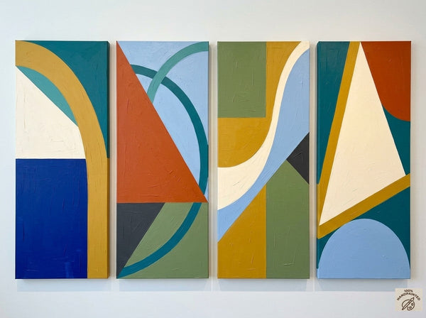 Contemporary Abstract Paintings, Hand Painted Canvas Art, Multi Panel Group Paintings, Geometric Abstract Art-HomePaintingDecor
