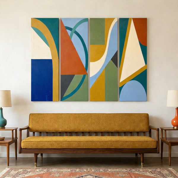Contemporary Abstract Paintings, Hand Painted Canvas Art, Multi Panel Group Paintings, Geometric Abstract Art-HomePaintingDecor