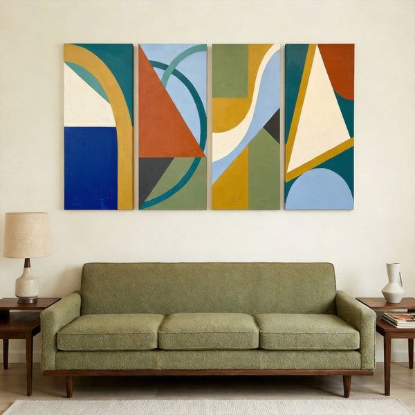 Contemporary Abstract Paintings, Hand Painted Canvas Art, Multi Panel Group Paintings, Geometric Abstract Art-HomePaintingDecor