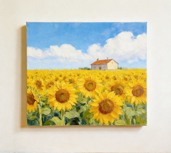 Blooming Sunflowers, Flower Field Painting, Hand Painted Canvas Art, Small Canvas Artwork, Original Landscape Paintings, Buy Small Paintings Online-HomePaintingDecor
