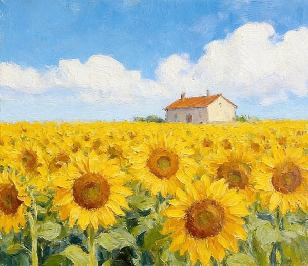 Blooming Sunflowers, Flower Field Painting, Hand Painted Canvas Art, Small Canvas Artwork, Original Landscape Paintings, Buy Small Paintings Online-HomePaintingDecor