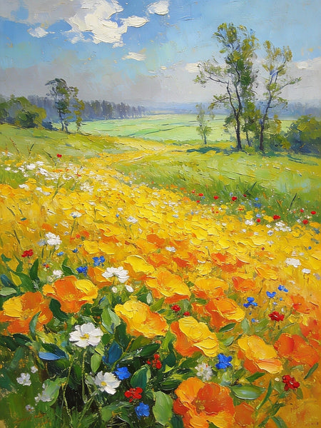 Floral Symphony in the Spring Valley, Landscape Oil Paintings, Original Small Paintings on Canvas, Heavy Texture Oil Paintings, On Canvas Small Paintings, Hand Painted Canvas Art-HomePaintingDecor