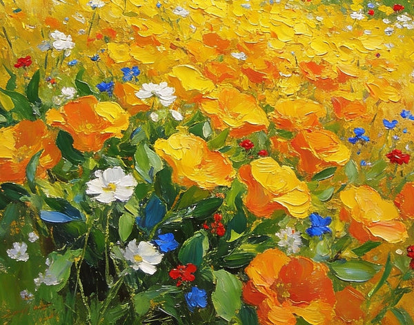 Floral Symphony in the Spring Valley, Landscape Oil Paintings, Original Small Paintings on Canvas, Heavy Texture Oil Paintings, On Canvas Small Paintings, Hand Painted Canvas Art-HomePaintingDecor