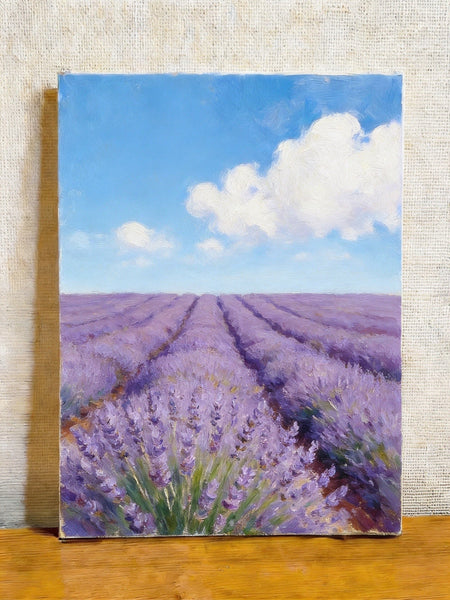 Sunny Lavender Farm View, Small Canvas Wall Art Paintings, Original Landscape Paintings, Buy Original Oil Paintings Online, Hand Painted Canvas Art-HomePaintingDecor