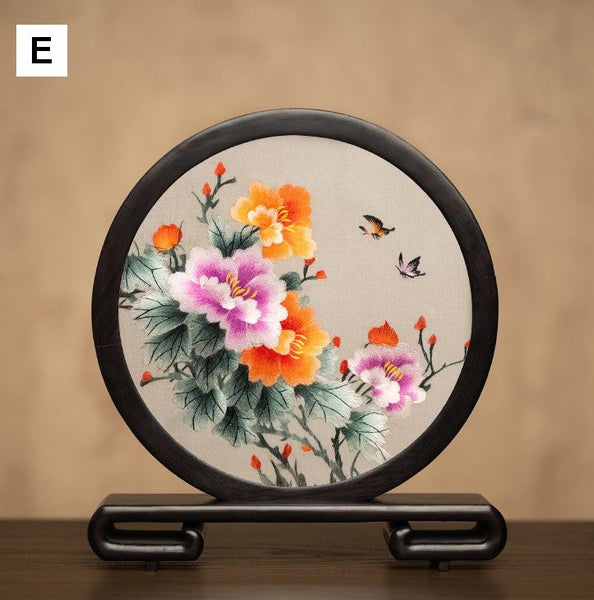 Unique Birthday Gift, Traditional Chinese Suzhou Embroidery Ornament, Exclusive Business Present Flower and Butterfly Embroidered Decor, Premium Souvenir-HomePaintingDecor