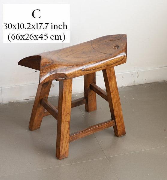 Solid Wood low Stool, Creative Shoe-changing Stool, Handmade Vintage Old Elm Wood Stool, Children's Wooden Stool, Sofa Stool, Dining Table Stool-HomePaintingDecor
