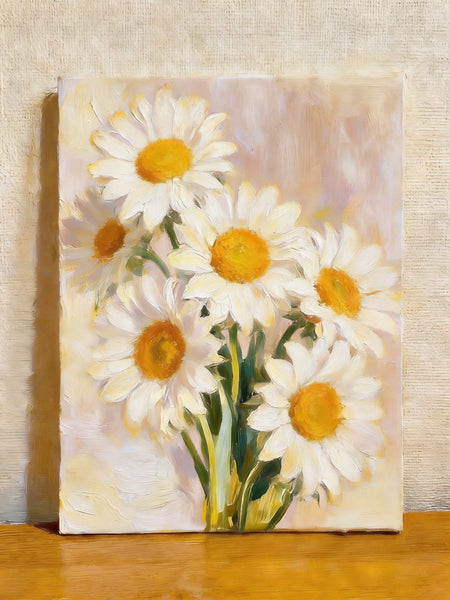 Original Still Life Paintings, Hand Painted Canvas Art, White Daisies in Full Bloom, Original Flower Paintings, Small Canvas Artwork-HomePaintingDecor