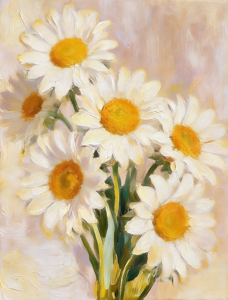 Original Still Life Paintings, Hand Painted Canvas Art, White Daisies in Full Bloom, Original Flower Paintings, Small Canvas Artwork-HomePaintingDecor