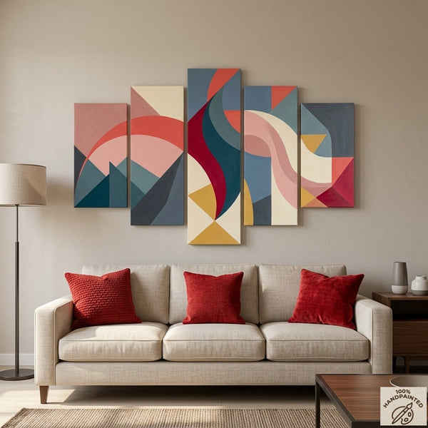 Acrylic Abstract Paintings, Geometric Modern Art, Hand Painted Canvas Art, Contemporary Canvas Paintings-HomePaintingDecor