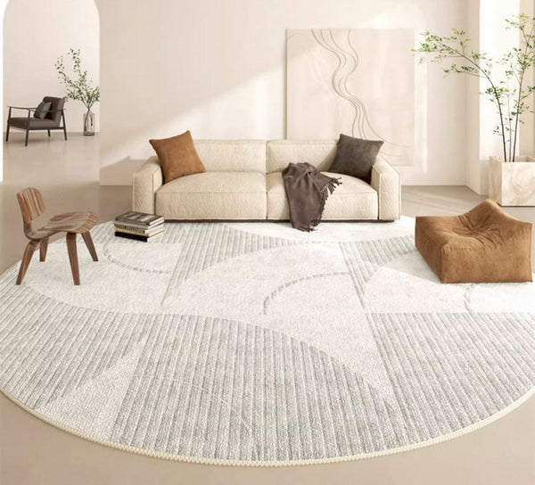 Dining Room Round Rugs, Modern Area Rugs under Coffee Table, Round Modern Rugs, Gray Abstract Contemporary Area Rugs, Modern Rugs in Bedroom-HomePaintingDecor