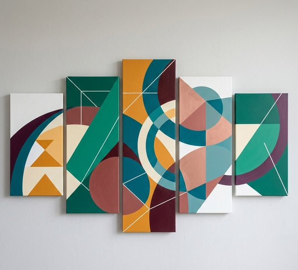 Large Green Abstract Paintings, Geometric Modern Art, Contemporary Canvas Paintings-HomePaintingDecor