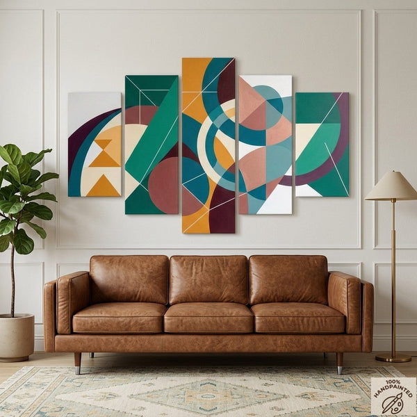 Large Green Abstract Paintings, Geometric Modern Art, Contemporary Canvas Paintings-HomePaintingDecor