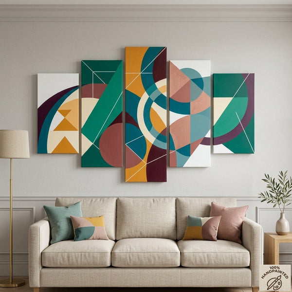 Large Green Abstract Paintings, Geometric Modern Art, Contemporary Canvas Paintings-HomePaintingDecor