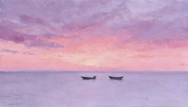 Small Canvas Paintings, Sunset Paintings, Silence of the Twilight Sea, Original Seascape Paintings, Hand Painted Canvas Wall Art