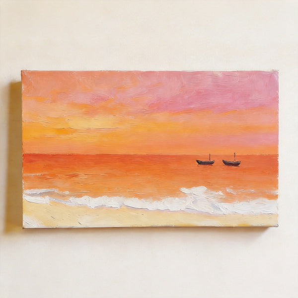 Original Seascape Paintings, Sunset Sails on the Sea, Small Canvas Wall Art Paintings, Hand Painted Canvas Art, Ready to Hang Small Paintings-HomePaintingDecor