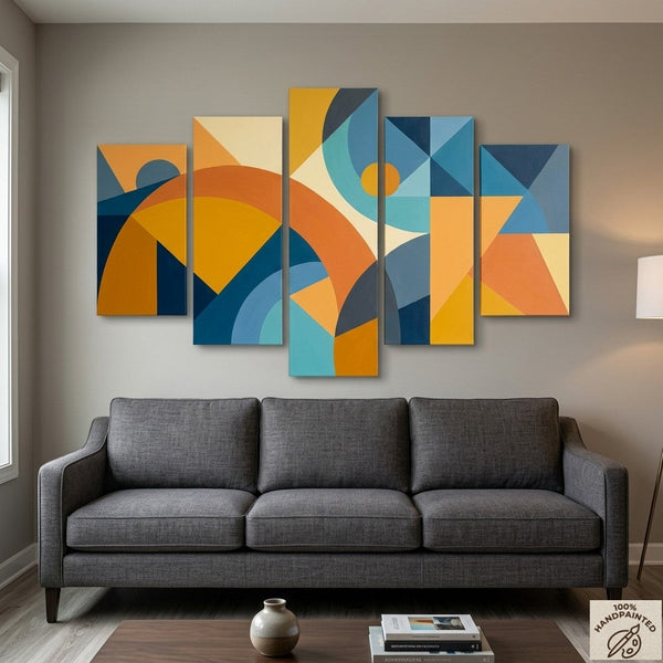 Oversized Yellow Abstract Paintings, Geometric Modern Art for Living Room, Contemporary Canvas Paintings-HomePaintingDecor