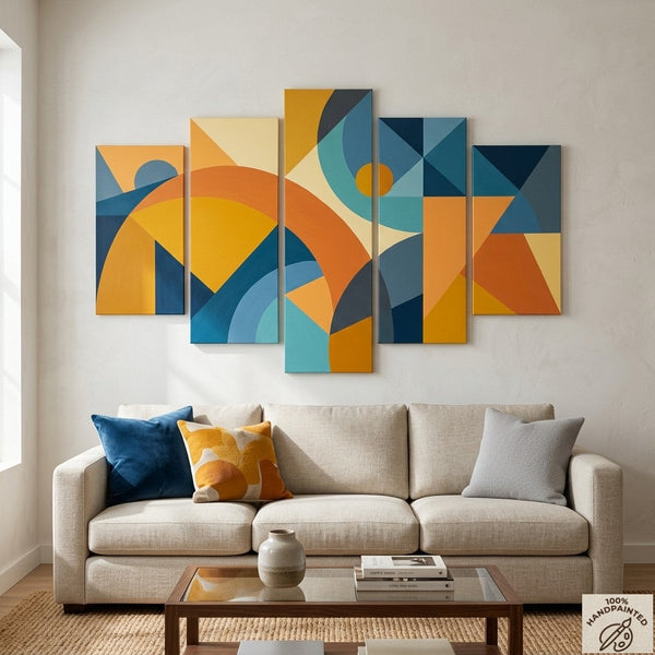 Oversized Yellow Abstract Paintings, Geometric Modern Art for Living Room, Contemporary Canvas Paintings-HomePaintingDecor