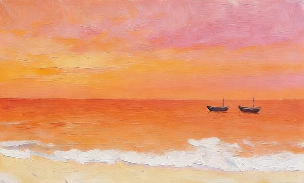 Small Canvas Wall Art Paintings, Sunset Paintings, Sailing Boats Adrift in Sunset Glow, Original Seascape Paintings, Hand Painted Canvas Artwork-HomePaintingDecor