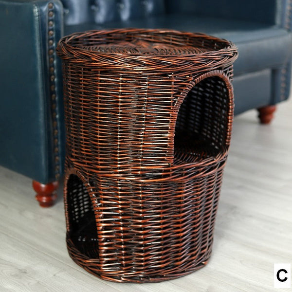 Large Cat House Basket with Washable Cushion for Indoor Cats and Dogs, Triple-Layer Cat Bed