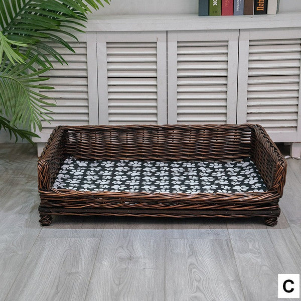 Large Hand Woven Rattan Cat Beds, Extra Large Natural Wicker Dog Bed with Washable Cushion for Indoor Cats and Dogs-HomePaintingDecor