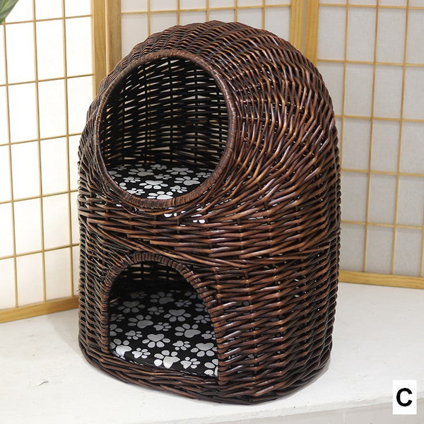 Large Cat House Basket with Washable Cushion for Indoor Cats and Dogs, Double-Layer Cat Bed-HomePaintingDecor