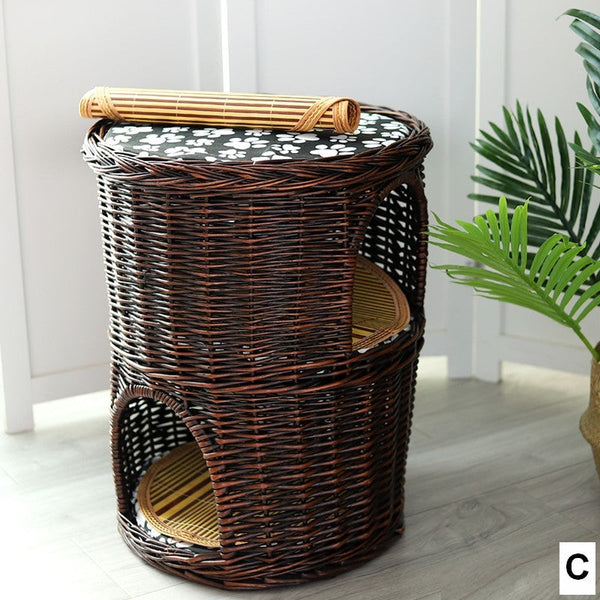 Triple-Layer Cat Bed, Large Cat House Basket with Washable Cushion for Indoor Cats and Dogs-HomePaintingDecor