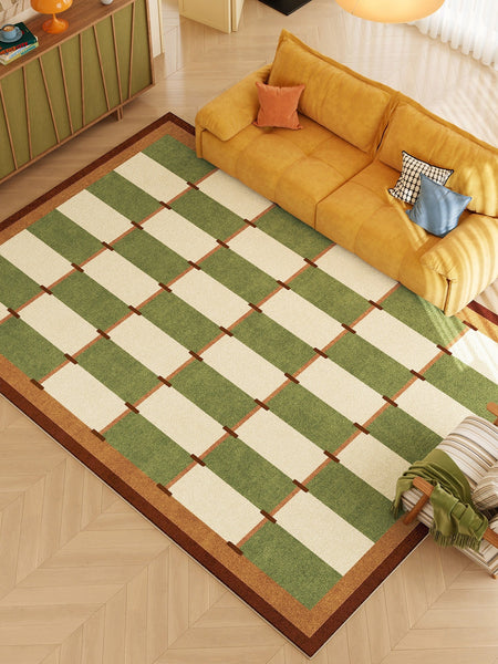 Geometric Area Rugs, Mid Century Contemporary Rugs, Green Modern Rugs for Living Room, Colorful Area Rugs for Bedroom-HomePaintingDecor