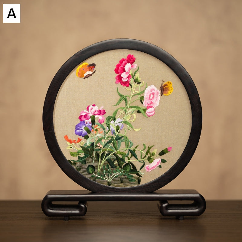 Unique Birthday Gift, Traditional Chinese Suzhou Embroidery Ornament, Exclusive Business Present Flower and Butterfly Embroidered Decor, Premium Souvenir-HomePaintingDecor