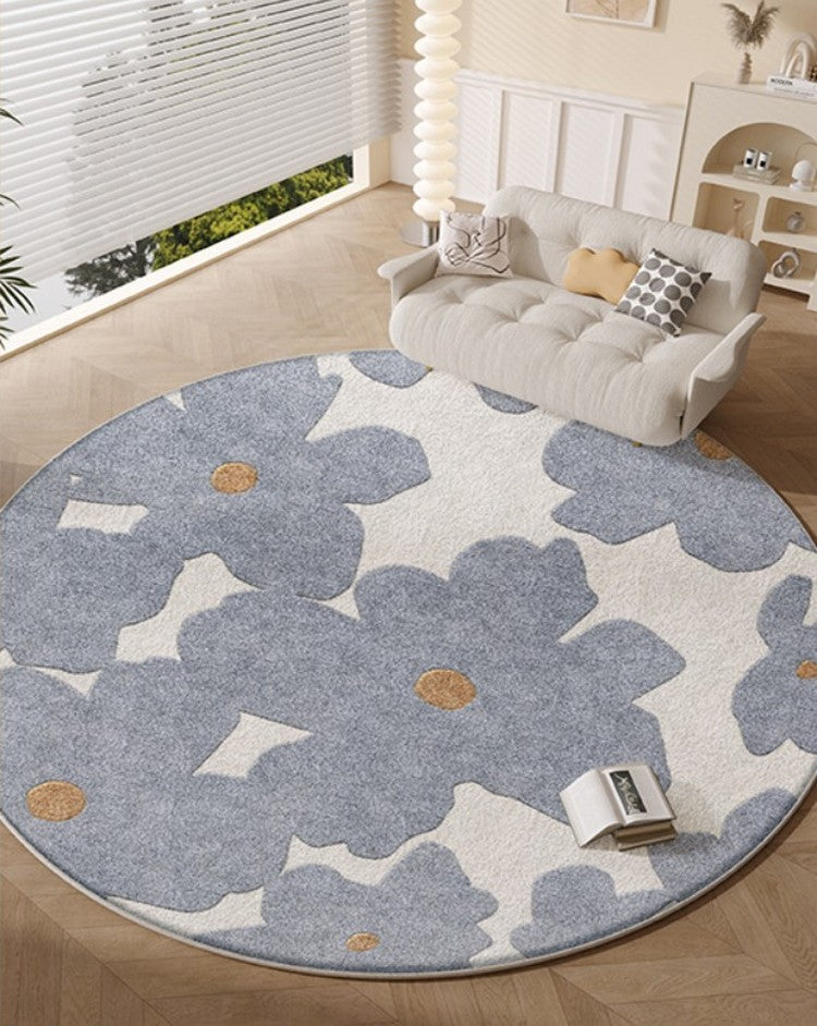 Geometric Round Rugs for Dining Room, Bedroom Abstract Modern Area Rugs, Contemporary Modern Rugs, Flower Pattern Circular Modern Rugs under Chairs-HomePaintingDecor