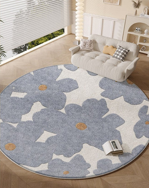 Geometric Round Rugs for Dining Room, Bedroom Abstract Modern Area Rugs, Contemporary Modern Rugs, Flower Pattern Circular Modern Rugs under Chairs-HomePaintingDecor