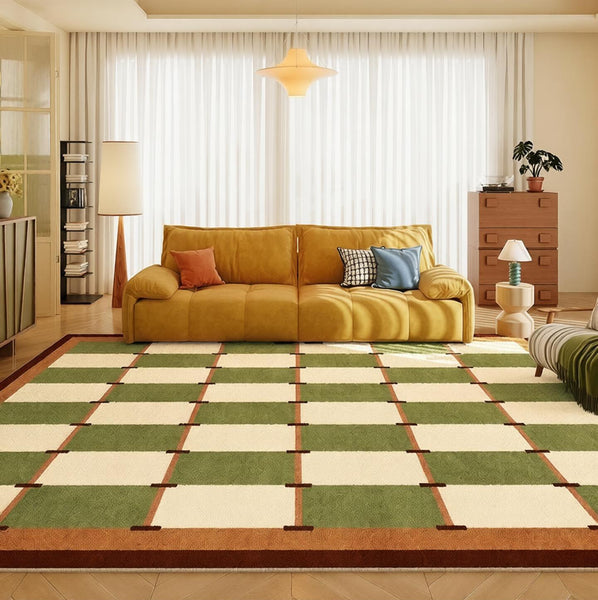 Geometric Area Rugs, Mid Century Contemporary Rugs, Green Modern Rugs for Living Room, Colorful Area Rugs for Bedroom-HomePaintingDecor