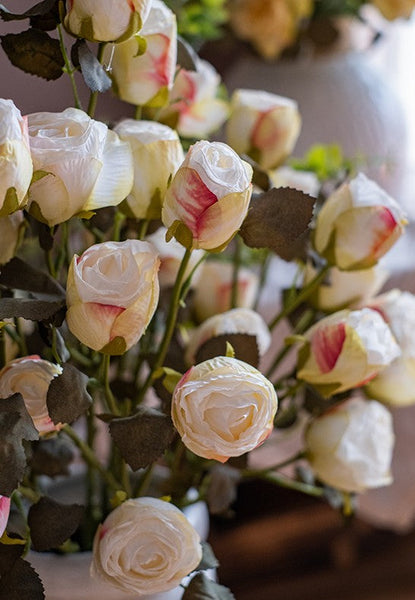 Creative Flower Arrangement Ideas for Home Decoration, Wedding Flowers, White Rose Flowers, Artificial Rose Floral for Dining Room Table, Bedroom Flower Arrangement Ideas, Botany Plants-HomePaintingDecor