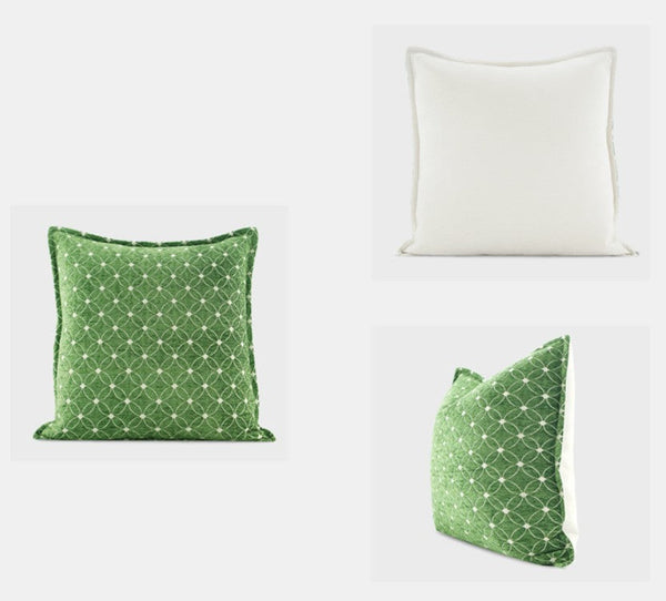 Large Green Pillows for Interior Design, Contemporary Modern Sofa Pillows, Luxury Square Modern Throw Pillows for Couch, Decorative Throw Pillows for Bedroom-HomePaintingDecor